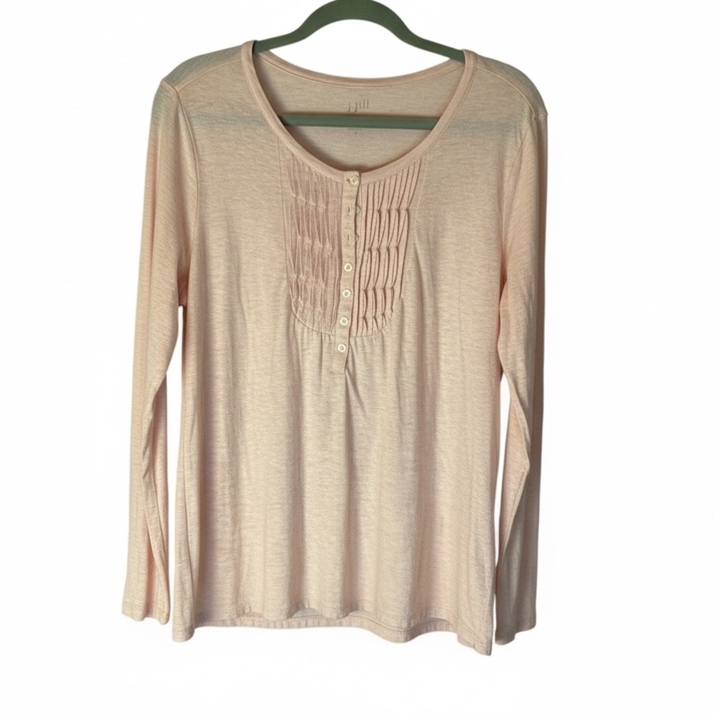 J. Jill Pleated Henley Heathered Pink 100% Cotton Flannel Feel Top Long Sleeve L - Picture 3 of 11